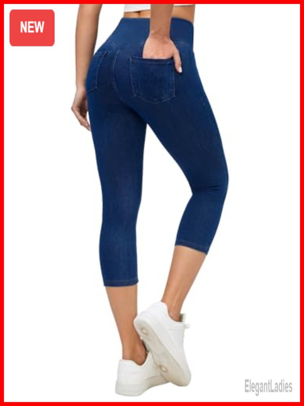 Women's Stretchy Capri Jeggings Pull-On Denim with Pockets High Rise Skinny